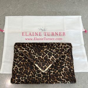 Elaine Turner calfskin Cheetah print envelope clutch